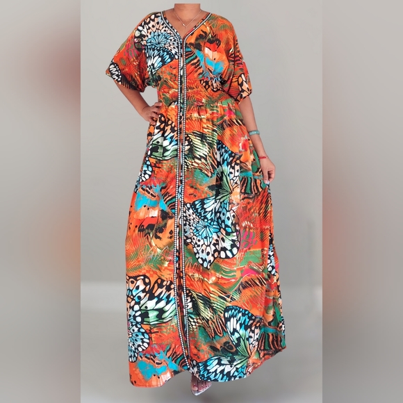 Floor-Length Comfortable Butterfly Print Dress main image 1